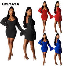 CM.YAYA Autumn Winter Stacked Women Dress Long Sleeve Bandage Bodycon Night Club Sexy Flare Long Sleeve V-neck Midi Dresses 2024 - buy cheap