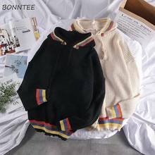 Sweaters Women Loose Patchwork Lace Up Hooded Stylish Lazy Autumn All-match Couple Pullovers Chic Prevalent Korean Style Knitted 2024 - buy cheap