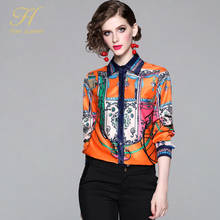 H Han Queen New Print Vintage Shirt Female Blouse Long Sleeve Work Casual Tops Chiffon Blouses Plus Size Women Business Blusa 2024 - buy cheap