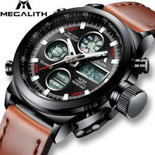 MEGALITH Watch Men Military Sports Waterproof Wristwatch LED Digital Multifunction Watch Male Clock Brown Genuine Leather Watch 2024 - buy cheap