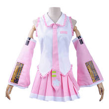 Disfraz de Cosplay para mujer, vestido rosa plisado, minifalda, para fiesta de Halloween 2024 - compra barato