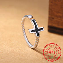 Clássico 925 prata esterlina índice anéis de dedo preto vinil cruz torção thai anel de prata para homem e mulher S-R59 2024 - compre barato