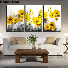 3 pcs 5d diy diamond painting full square drill yellow poppy diamond embroidery mosaic modern triptych home decoration painting 2024 - buy cheap