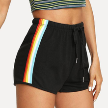 Striped Side Drawstring Shorts  Summer Elastic Waist Athleisure Shorts Women Black Mid Waist Sporting Shorts 2024 - buy cheap