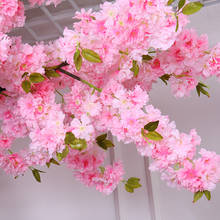Flores artificiais de flor de cerejeira rosa, ramos de árvore de simulação alta para decoração de casamento e primavera buquê de plantas falsas 2024 - compre barato