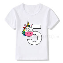 Детские футболки с мультяшным единорогом, номером 5 на день рождения, футболки с принтом для мальчиков и девочек «I Am 5», забавный подарок, футболка для малышей 5 лет, детские топы 2024 - купить недорого