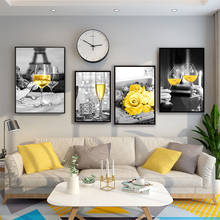 Pintura em tela de vinho champanhe amarelo nórdico, pintura de parede, impressões artísticas, imagem para cozinha, sala de estar, decoração de casa 2024 - compre barato