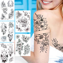 Geometric Flower Temporary Tattoos For Women Adults Black Anemone Lotus Peony Rose Tattoo Sticker Fake Wolf Deer Cat Tatoos 2024 - buy cheap