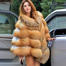 Casaco de pele de raposa vermelha, capa feminina com manto quente e autêntico para inverno 2024 - compre barato
