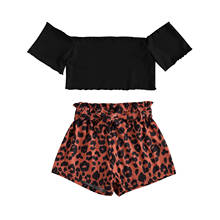 Infant Kids Baby Girl’s Short Sleeve and Shorts Set Fashion Solid Color Boat Neck T-shirt and Leopard Short Pants 2024 - buy cheap