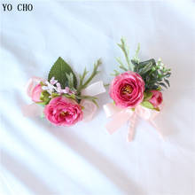 YO CHO Silk Flower Groom Boutonniere Pin Wedding Wrist Corsage Bracelet Brooches Flower Wedding Witness Corsage Flower Accessory 2024 - buy cheap