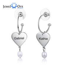 JewelOra Designer Personalized Name Engraved Heart Drop Earrings Customized Simulated Pearl Earrings for Women Wedding Gifts 2024 - buy cheap