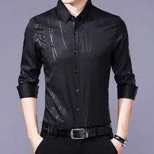 Camisa de manga larga para hombre, Camisa a rayas de seda Real, camisas negras coreanas informales ajustadas, 2020, KJ1965 2024 - compra barato