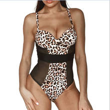 One-Piece Women Sexy Leopard Print Mesh Leopard Swimsuit Beachwear Swimwear Push Up Padded Bra Monokini Bikini Bathing 2024 - buy cheap