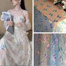 Новое разноцветное платье с пайетками и бабочками из сетчатой пряжи, вышитое бисером детская одежда Hanfu кружевная ткань 2024 - купить недорого