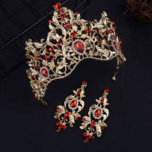 Red Wedding Crown Gold Royal Bridal Tiara Queen Bride Crown And Earring Pageant Baroque Headband Princess Hair Jewelry Ornament 2024 - buy cheap