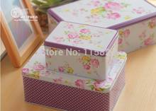 Free Shipping!2014New Flower design Jumbo Metal Tin Case Sweety Cake Box Cookie box  3pcs Storage container Rectangle Gift Box 2024 - buy cheap
