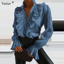 Блузка женская с оборками, осенняя, с V-образным вырезом, с рукавами-лепестками, однотонная, 2020 2024 - купить недорого