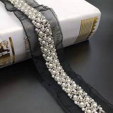 3 yardas DIY apliques de costura perlas con cuentas cinta de encaje adorno vestido de novia decoración artesanía para accesorios de ropa 2024 - compra barato