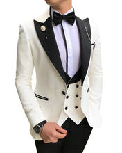 White Mens Suits 3 piece Slim Fit Business Notched Lapel V Neck Tuxedos Groomsmen Men Suits for Wedding  (Jacket+Pants+Vest) 2024 - buy cheap