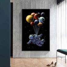 Astronauta abstrata pinturas na parede para quarto de criança, tela de desenho animado de viajante espaço, arte, pôsteres de impressões 2024 - compre barato