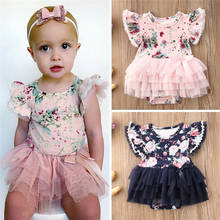 0-24m Baby Girl Rompers Floral Print Ruffled Sleeve Rompers For Newborns Tops Summer Casual Tulle Tutu Dress Girls Jumpsuit 2024 - buy cheap