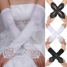 Guantes de moda para mujer, accesorios de dama de honor sin dedos, Perla satinada, diamantes de imitación de encaje, traje Floral para baile de graduación, color blanco y negro 2024 - compra barato