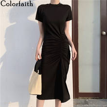 Colorfaith-vestido plisado de cintura alta para mujer, prenda elegante y Sexy, informal, ajustado, para primavera y verano, DR2609, novedad de 2021 2024 - compra barato