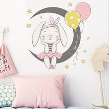 1Pcs Cartoon Moon Bunny Wall Stickers Kids Girls Room Home Decor Wallpaper BedroomLiving Room Background Beautify Decoration 2024 - buy cheap
