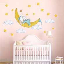Decoração de parede do coelho com adesivos para quarto infantil, mural de coelho adormecido na lua e estrelas, decoração de quarto de bebê, decalque de parede do quarto interno 2024 - compre barato