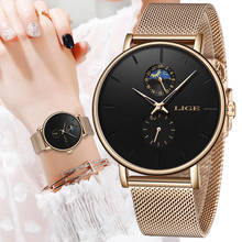 Lige relógio feminino luxuoso de quartzo, à prova d'água em ouro rosê, relógio de pulso para mulheres e meninas 2024 - compre barato