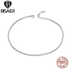 BISAER Simple Anklet Link 925  Sterling Silver Women Anklet Chain Link for Girls Female Jewelry for Foot Silver Jewelry ECT002 2024 - buy cheap
