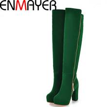 ENMAYER Free Shipping Large Size  Fashion Sexy High-heels Knee-high Boots Knight Square Zipper Stovepipe  Shoes Women Boots 2024 - buy cheap