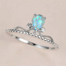 Vintage Female Water Drop Opal Ring Charm Silver Color Thin Wedding Ring Classic Queen Crown Crystal Engagement Rings For Women 2024 - buy cheap
