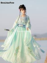 Fantasia elegante de dança estilo chinês 2021, roupa feminina estilo fada hanfu, retrô, manga d' água, vestimenta bordada estilo costura han 2024 - compre barato