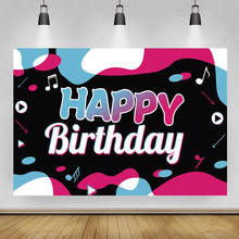 Cartel de pared con símbolo Musical, telón de fondo de feliz cumpleaños, decoración de fiesta de baile, azul, blanco y negro, vinilo de fondo fotográfico 2024 - compra barato