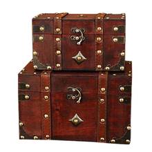 Caixa do tesouro caixa de armazenamento de madeira do vintage estilo antigo jóias organizador para caixa de jóias trinket caixa de máscara casa 2024 - compre barato