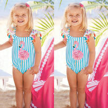 Детский комплект бикини с фламинго для маленьких девочек, купальный костюм, купальник, купальник в синюю полоску, Цельный купальник, пляжный купальный костюм 2024 - купить недорого