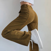 Pantalones holgados de pana Y2K para mujer, ropa de calle de retazos marrón, Pantalones rectos de cintura alta, Color neón, Vintage, de chándal Harajuku 2024 - compra barato