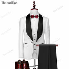 Thorndike Mens Wedding Suits  White Jacquard With Black Satin Collar Tuxedo3 Pcs Groom Terno Suits For Men（Jacket+Vest+Pants） 2024 - buy cheap