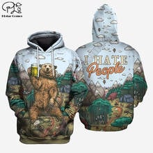 Men harajuku hunting bear I hate people print 3d hoodie Unisex beer Sweatshirt zipper women Pullover streetwear jacket tracksuit 2024 - buy cheap