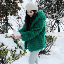 2019 Oversize Winter Warm Green Curly Hairy Hooded Faux Fur Coat Casual Long sleeve Women Fur Jacket Loose Outwear 2024 - buy cheap