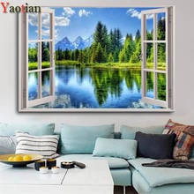 Pintura de diamante redondo y cuadrado completo, bordado de ventana en diamante, paisaje de Lago de primavera, pegatinas de pared de mosaico de diamantes 5d diy 2024 - compra barato