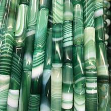 Free shipping Women Fashion Jewelry 6x25mm Green Stripes Carnelian Cylinder Loose Beads  FG8902 2024 - buy cheap