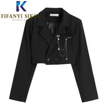 Black Blazer Jacket Women High Street Fashion Iron chain Decoration Loose Short Suit Jacket Female Autumn Lapel Blazers Coat 2024 - buy cheap