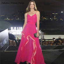 Fuchsia Organza A-line Evening Dresses 2021 Spaghetti Strap V-neck Long Prom Dress For Women Charming вечерние платья 2024 - buy cheap