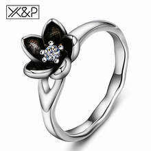 Fashion Black Flower Crystal Ring for Women Female Romantic Silver Color Wedding Brand Cubic Zirconia Engagement Ring Jewelry 2024 - buy cheap