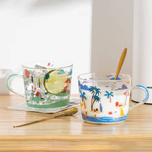 500ml Cartoon Glass Mug With Scale Breakfast Milk Cup Transparent Handgrip Cups Microwave Safe 2024 - buy cheap