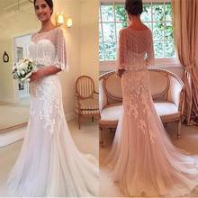 Custom Made Sweetheart Neckline Sweep Train Sheath Appliques Lace Wedding Dresses With Wraps Wedding Gown 2021 2024 - buy cheap