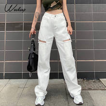 Calça jeans feminina 6 cores, vestuário urbano, cintura alta, feita em jeans, vintage, estilo harajuku 2024 - compre barato